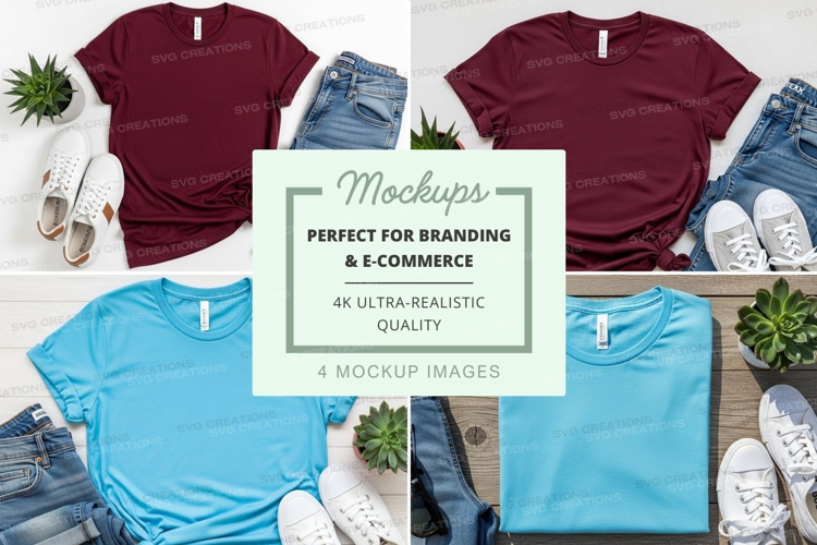 T-shirt mockup featuring multiple styles and colors