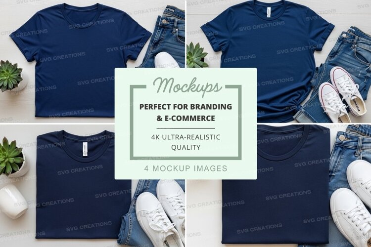 T-shirt mockup with blue t-shirt, jeans, and sneakerst-shirt example image 1
