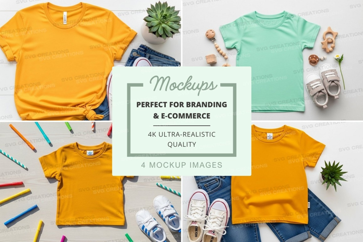 Flat lay mockup of t-shirts with accessories