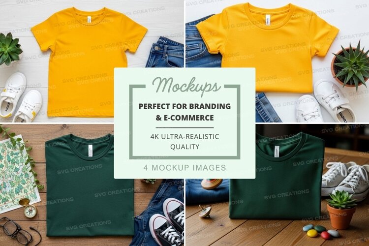 T-shirt mockup with yellow and green t-shirts and casual out example image 1