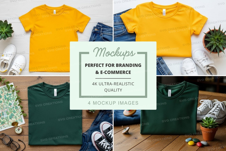 T-shirt mockup with yellow and green t-shirts and casual out