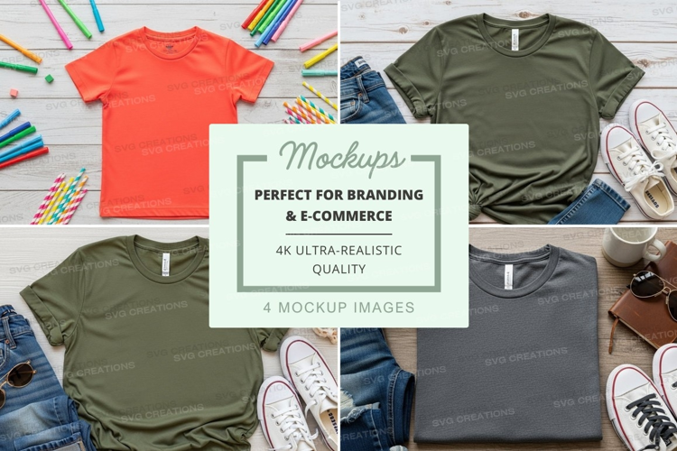 T-shirt mockup with various colors and accessories