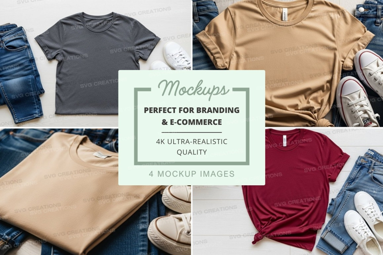 Flat lay mockup of t-shirts with accessories