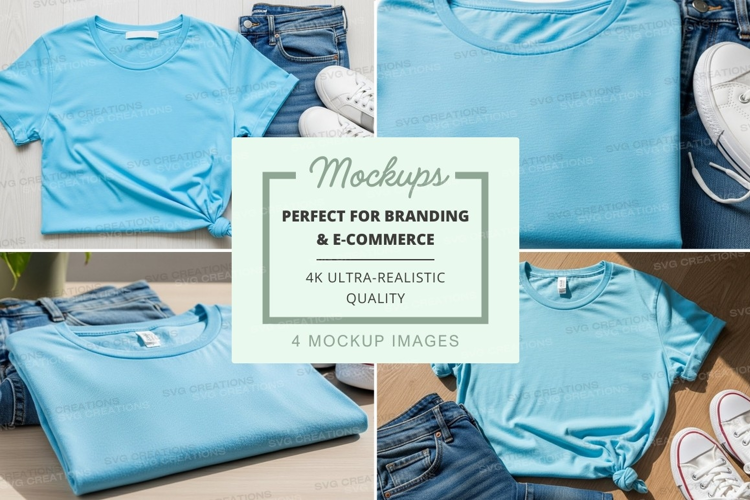 T-shirt mockup with blue t-shirts and accessories