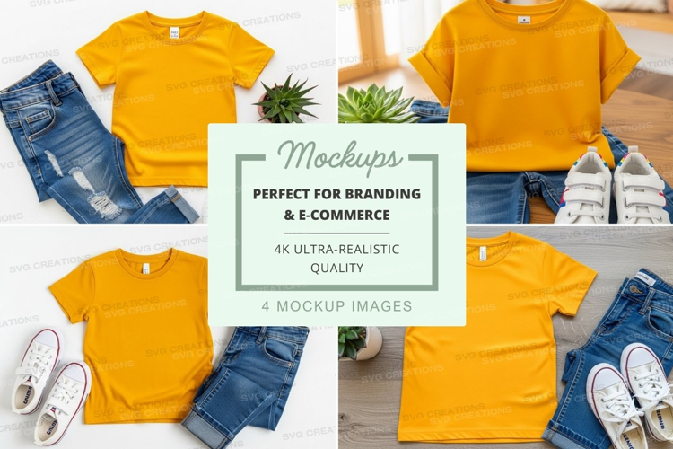 Yellow t-shirt mockup with casual outfit accessories