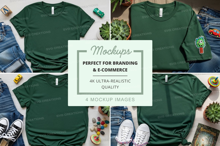 Dark green t-shirt mockup with accessories