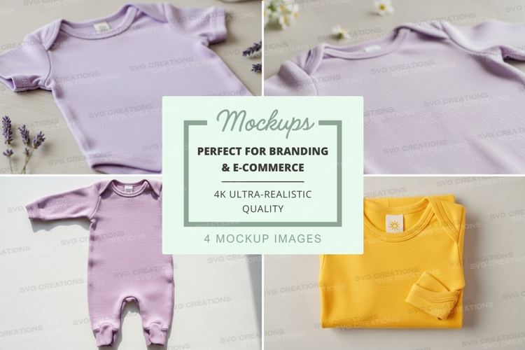 Baby onesie mockup in lavender and yellow