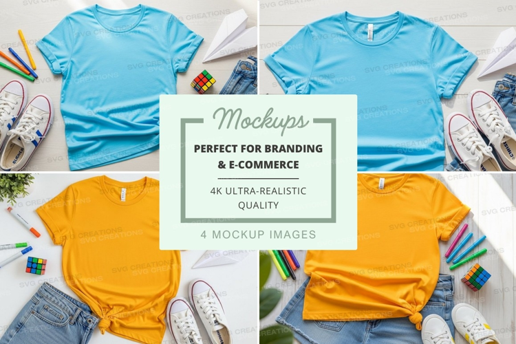 T-shirt mockup with blue and yellow t-shirts