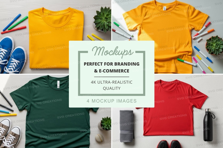 T-shirt mockup with various colors and accessories