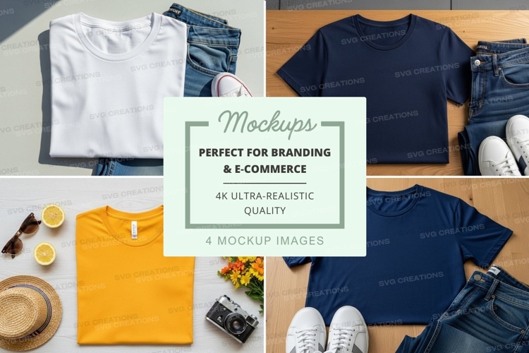 Flat lay mockup of t-shirts and accessories