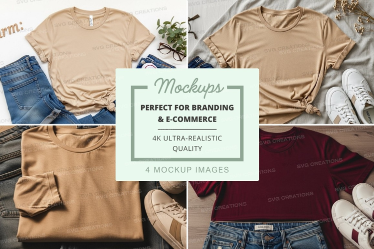 Flat lay mockup featuring t-shirts and casual accessories