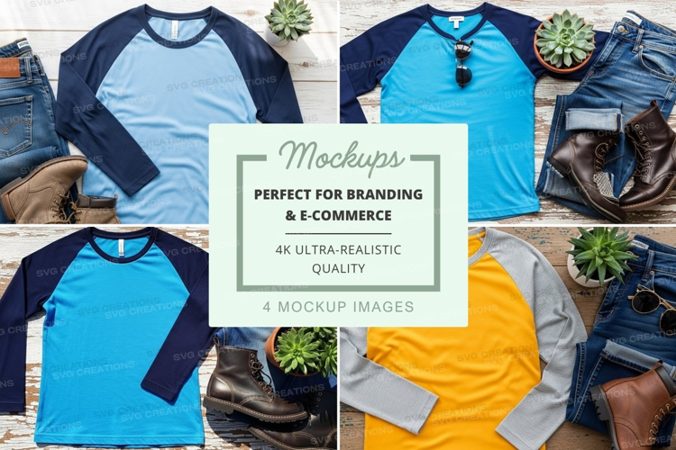 Four long sleeve baseball t-shirt mockups