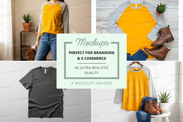 Baseball tee mockup in yellow and gray