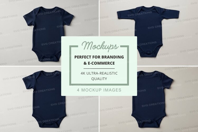 Baby onesie mockup in navy blue example image 1