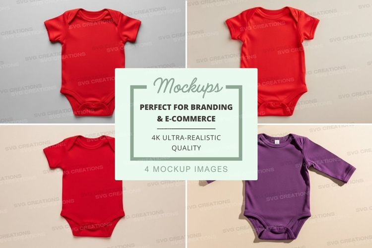 Four baby bodysuit mockups