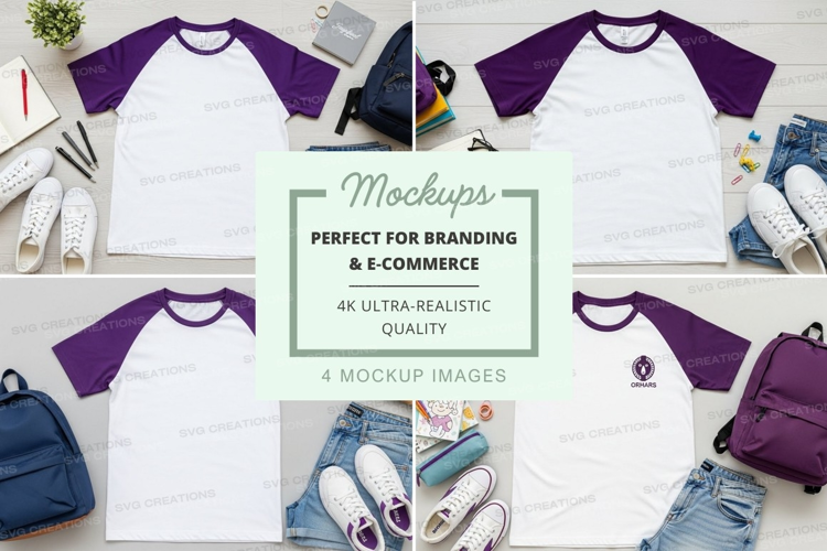 Baseball tee mockup with purple sleeves