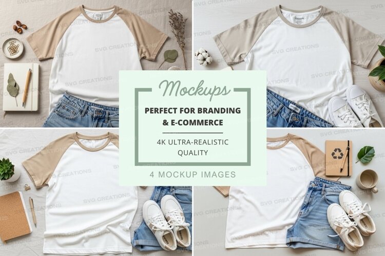 Baseball tee mockup in white with khaki sleeves example image 1