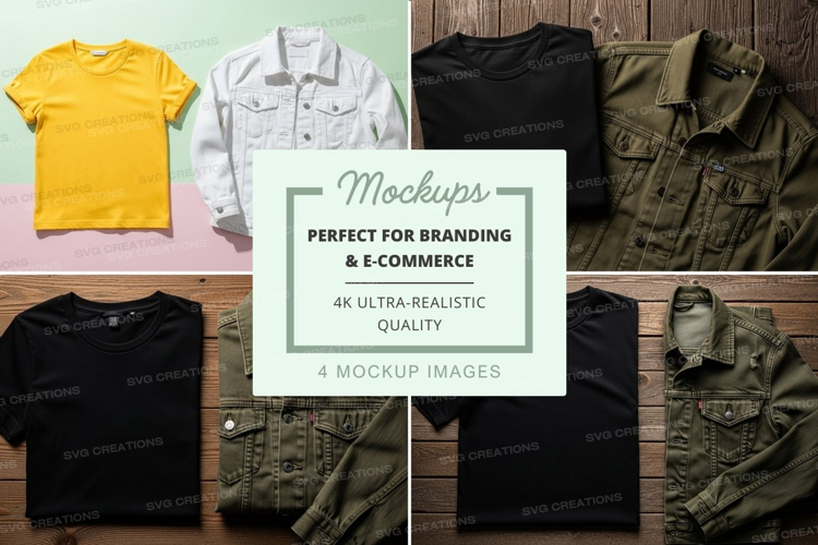 Clothing mockup displaying t-shirts and jackets