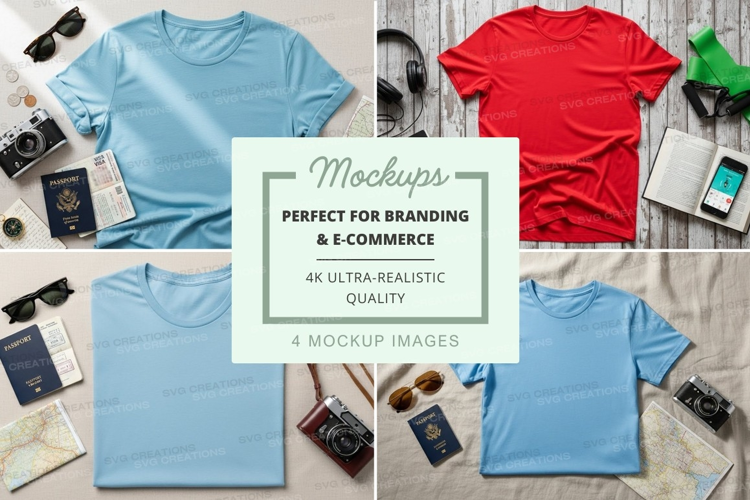 T-shirt mockup with travel accessories