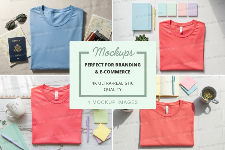 T-shirt mockup with travel and stationery elements