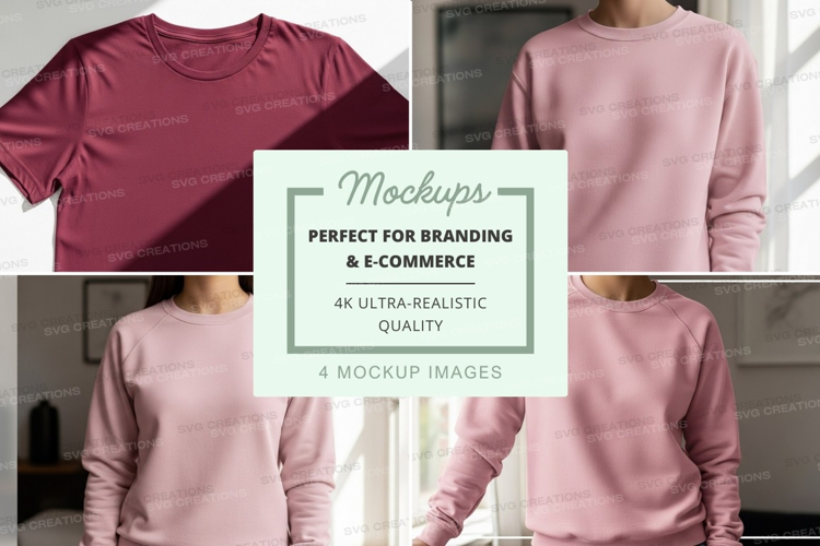 Pink and burgundy sweatshirt mockup on mannequin display