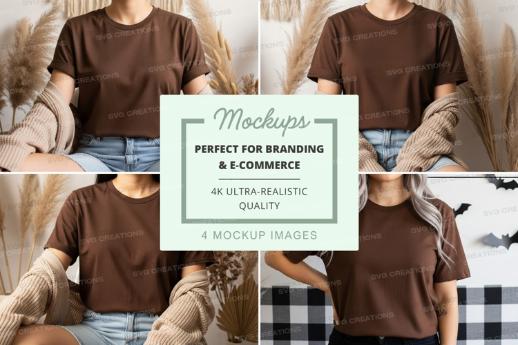 Woman brown t-shirt mockup on fence outdoor lifestyle