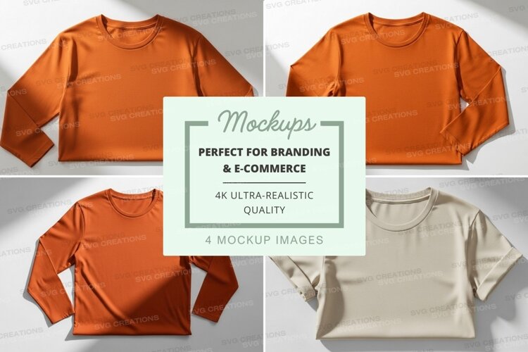 Orange and beige long sleeve shirt mockup on white example image 1