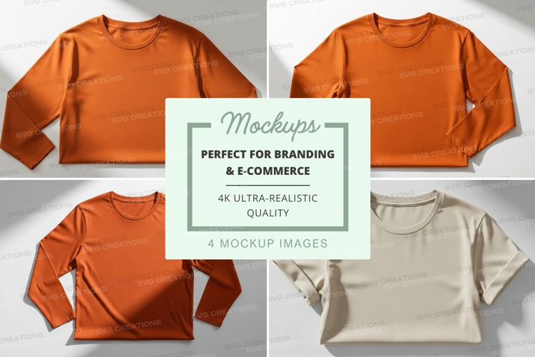 Orange and beige long sleeve shirt mockup on white