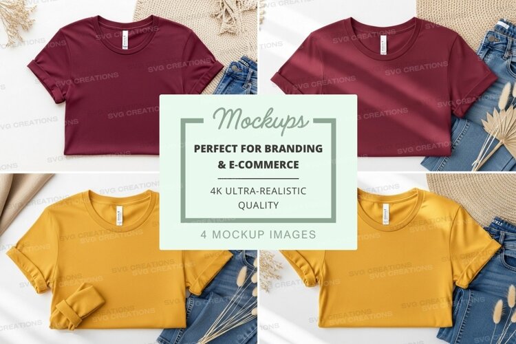 Women's cropped t-shirt mockup on denim jeans flat lay example image 1