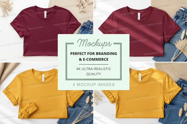 Women's cropped t-shirt mockup on denim jeans flat lay