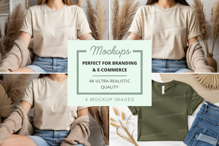 Women casual t-shirt mockup on couch lifestyle minimal