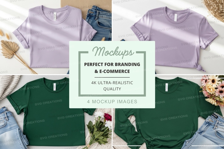 T-shirt mockup set on wooden background casual style