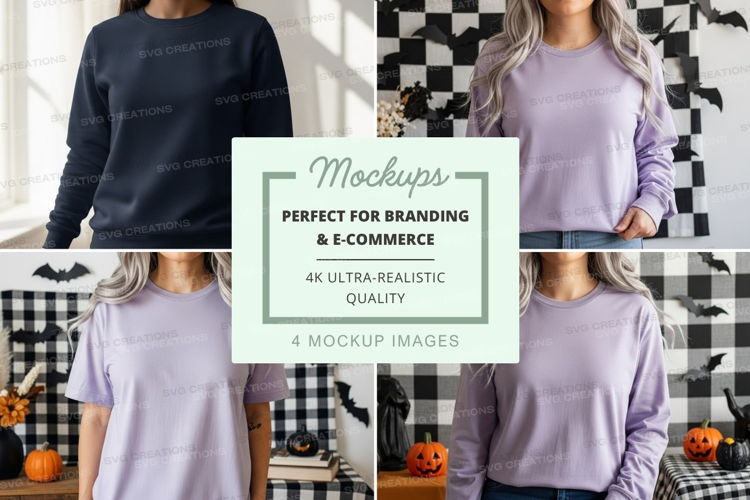 Woman sweater mockup autumn halloween pumpkins plaid