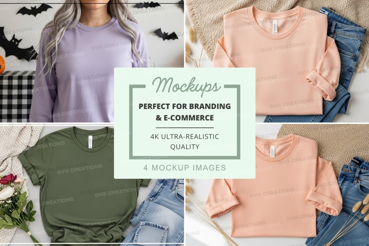 Women's oversized sweatshirt mockup on jeans with autumn dec