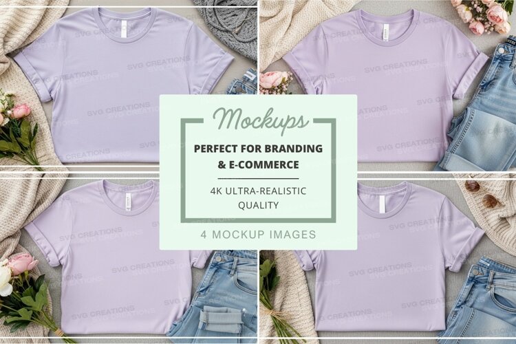 Blank t-shirt mockup on denim with floral decor example image 1