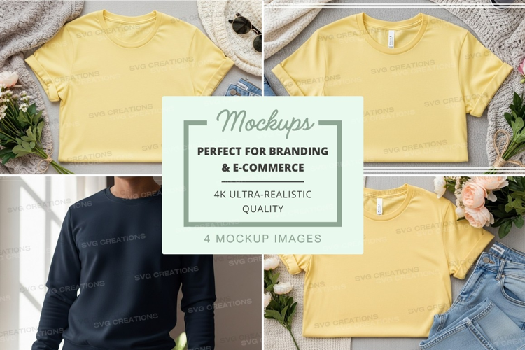 Yellow t-shirt mockup on mannequin and model outdoor casual