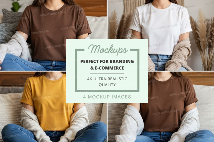 Woman casual mockup t-shirt lifestyle home relaxed