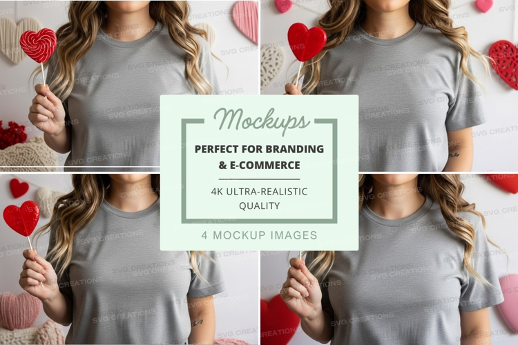 Woman holding heart mockup in romantic setting with red deco