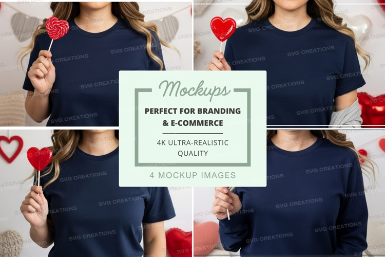 Woman holding heart lollipop mockup in studio with love them