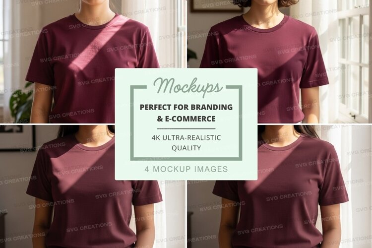 Burgundy t-shirt mockup on mannequin display indoor example image 1