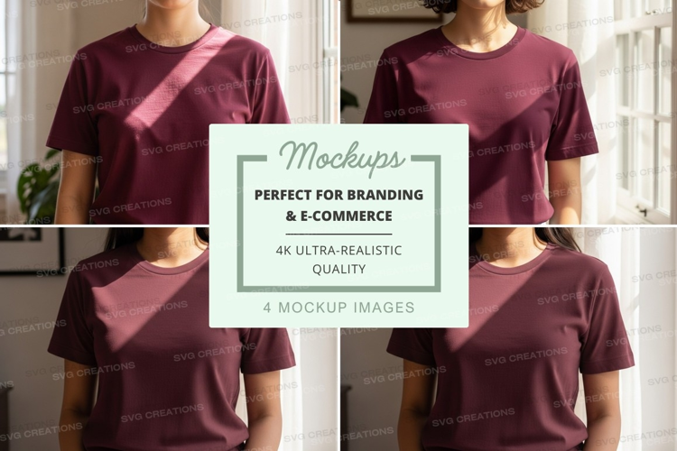 Burgundy t-shirt mockup on mannequin display indoor