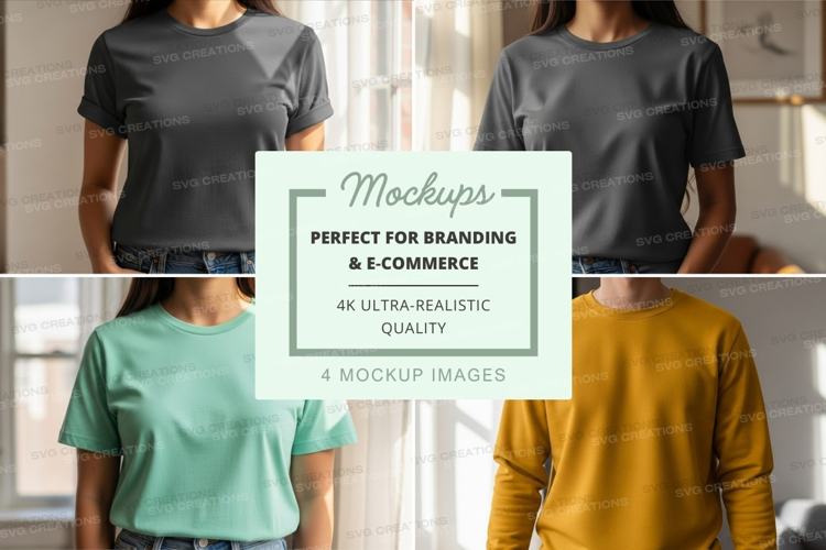 Women wearing blank t-shirt mockups studio minimalist