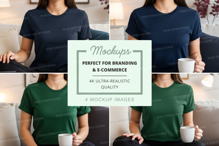 Woman holding coffee cup mockup in casual home setting