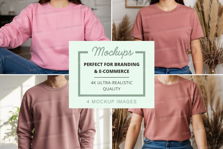 Woman wearing pink heather mockup t-shirt display