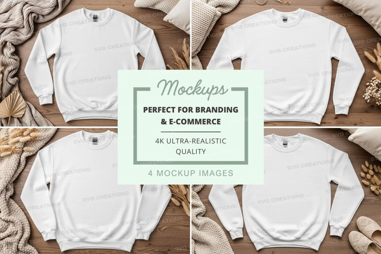 White sweatshirt mockup on wooden hanger minimalist display