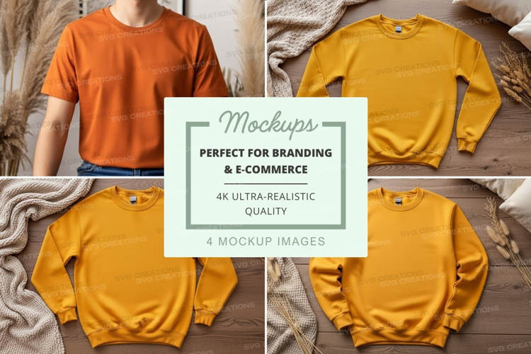 Yellow and orange t-shirt mockup on linen fabric