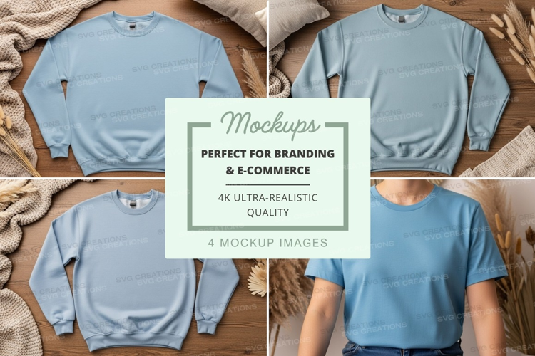 Blank light blue t-shirt mockup on wooden hanger