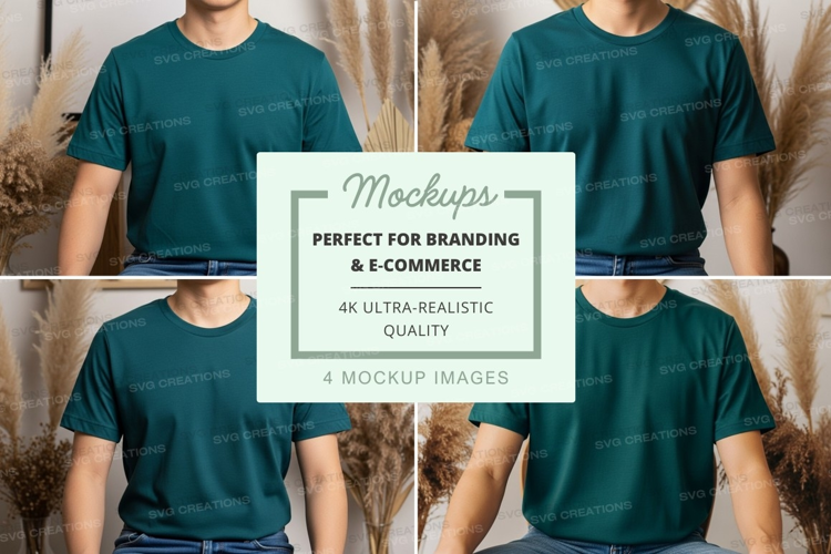 Green t-shirt mockup on mannequin minimalist display