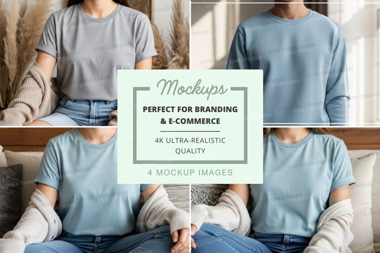 Woman in gray loungewear mockup on couch at home example image 1