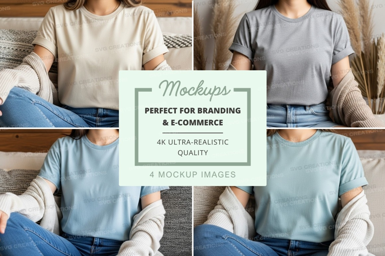 Woman t-shirt mockup casual sitting lifestyle minimalist